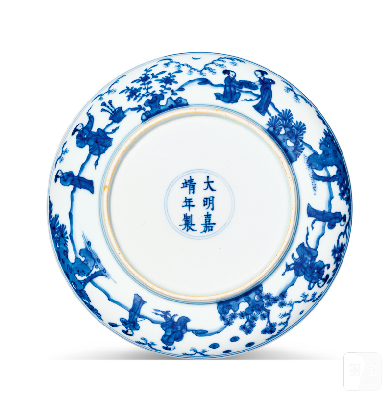 清康熙 青花春山夜月诗意图盘 - 图1